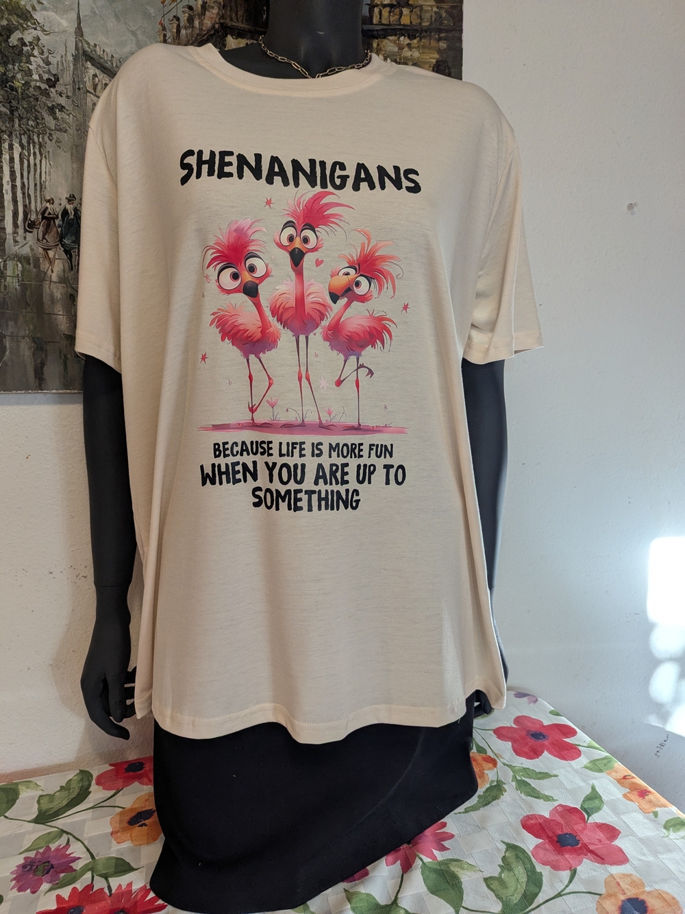 Cream Short Sleeve Tee — Relaxed 3XL Fit